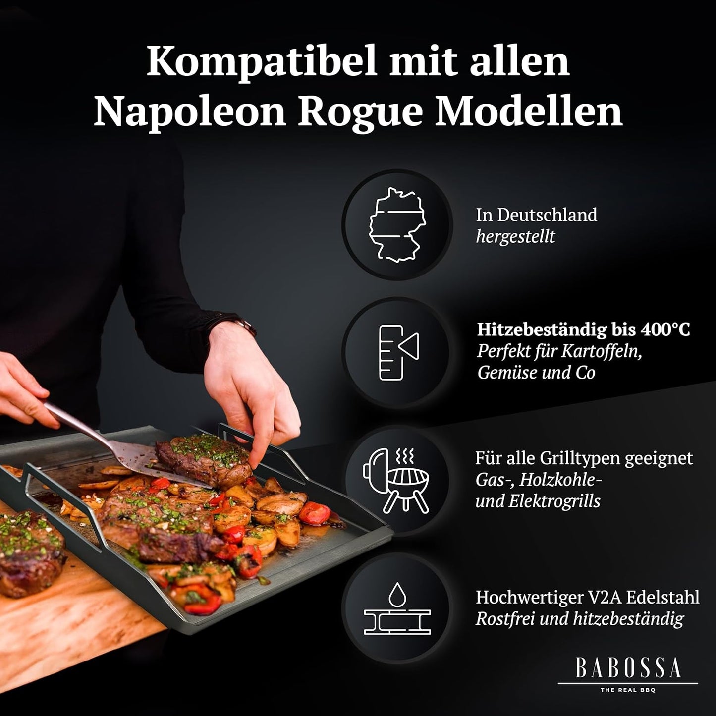 Grill Plancha Teppanyaki Platte für Napoleon Rogue, 44.9 x 27.4 x 8.5 cm