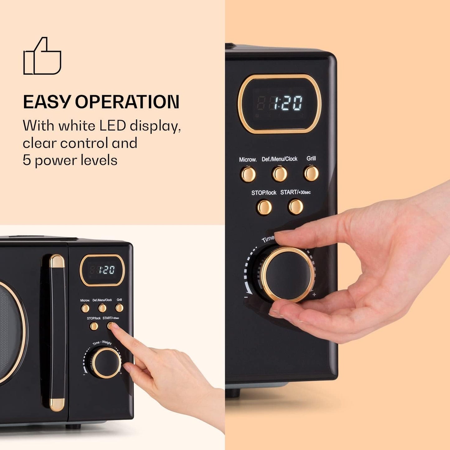 3-in-1 Mikrowelle mit Grill und Auftaufunktion, Schwarz