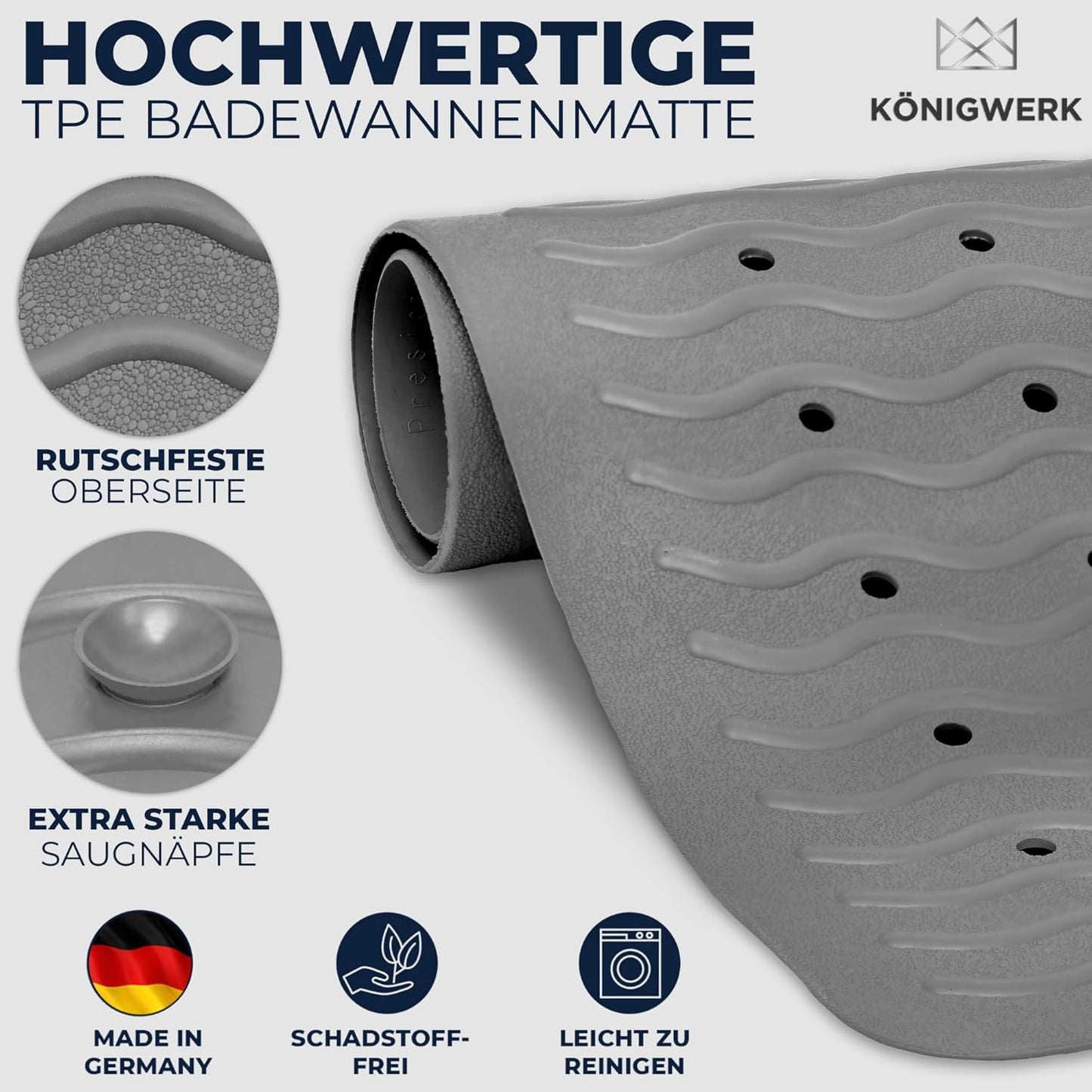 Rutschfeste Badewannenmatte, Grau