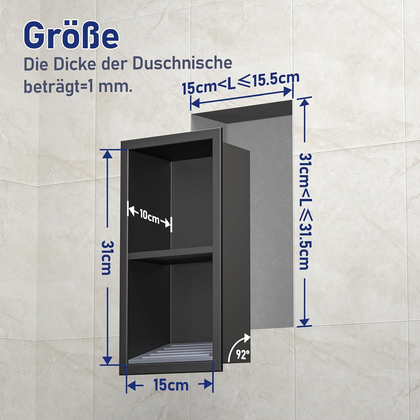 Duschnische mit Regal, 31 cm x12 cm Schwarz