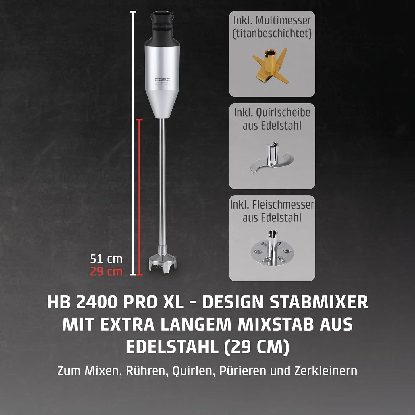 HB 2400 Pro XL Stabmixer mit Zubehör, Stablänge 29 cm 350 Watt