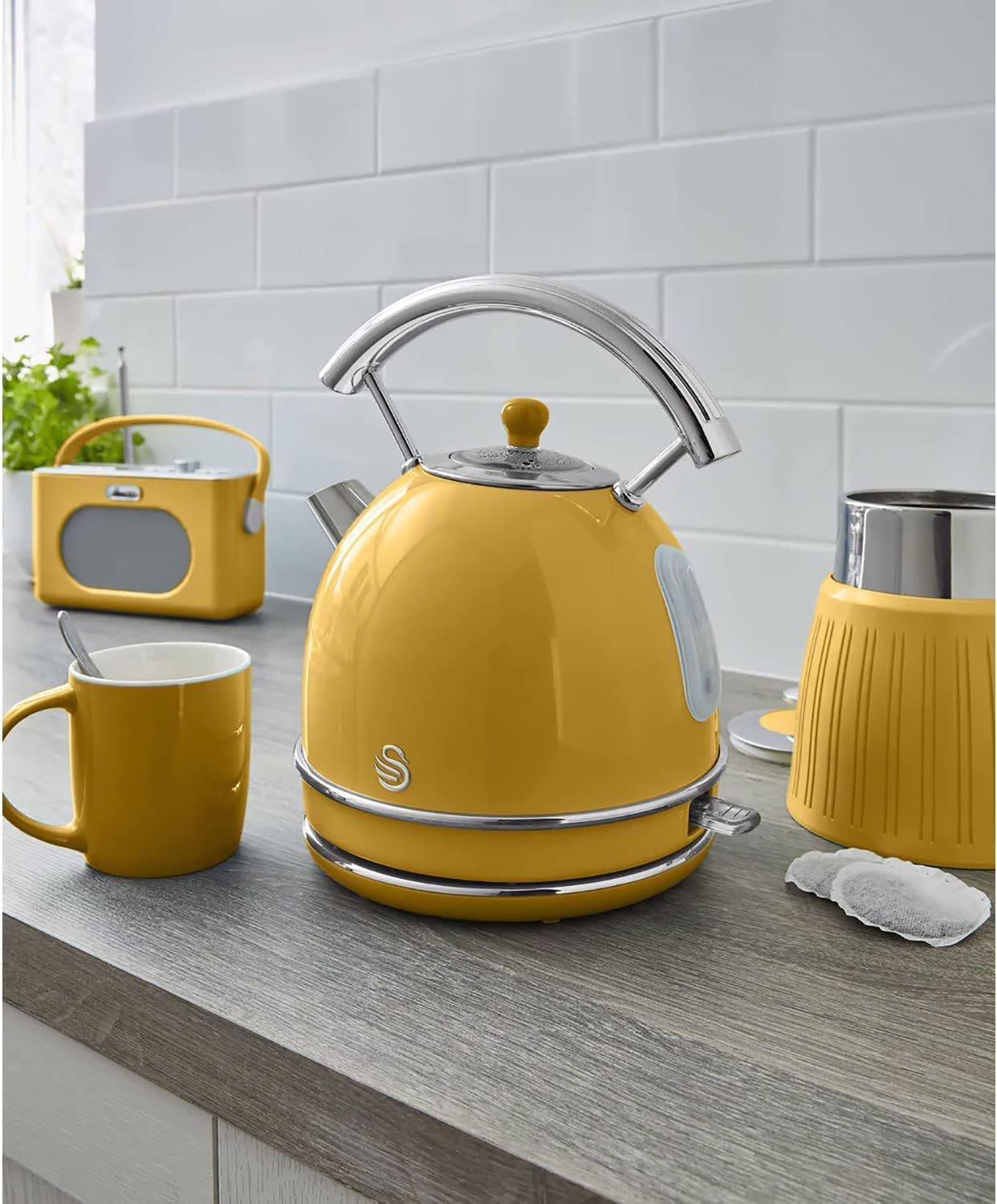 Retro Wasserkocher 1,8L Kabellos, Gelb