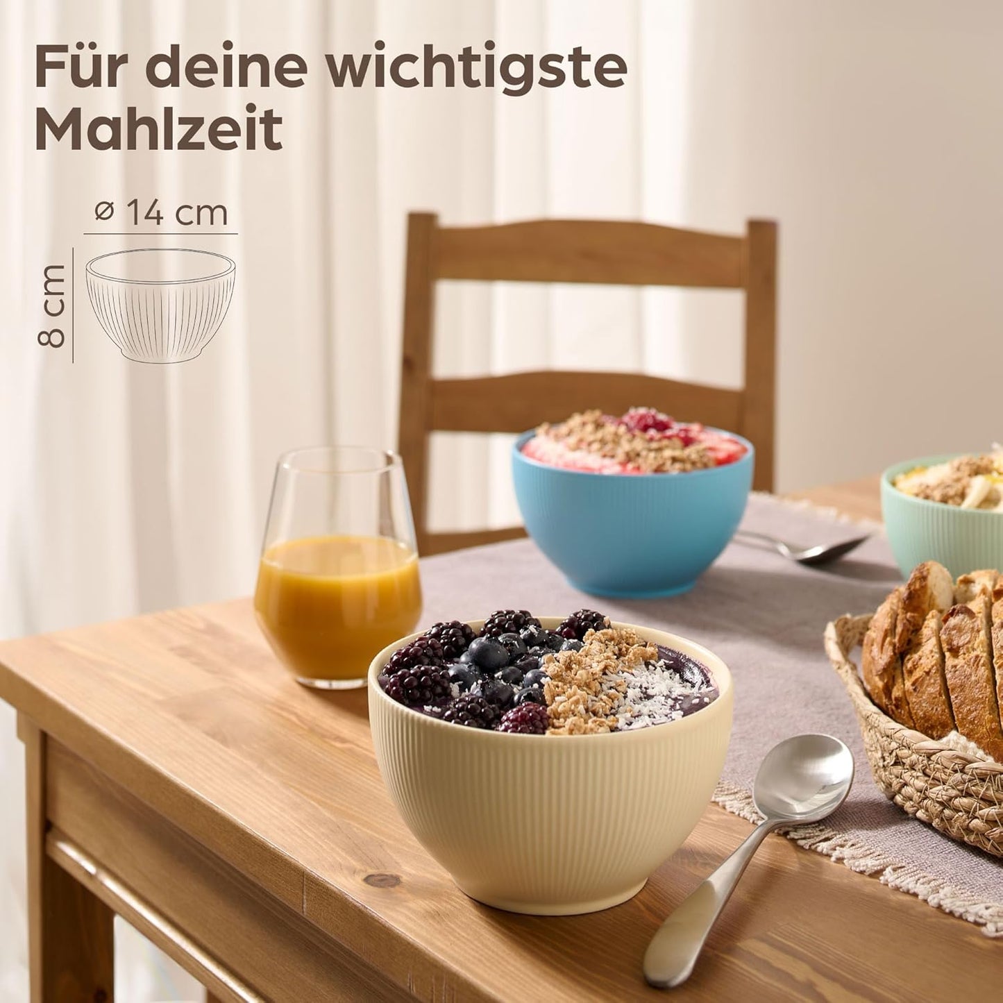 Müslischalen-Set, 6 Stück, mikrowellen- & spülmaschinenfest, 6er Set Bunt