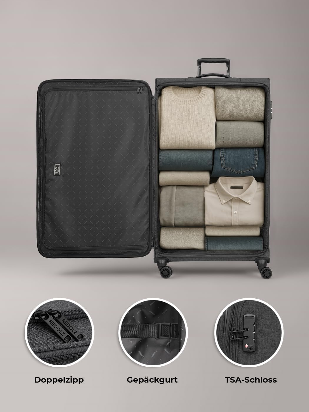 Essentials 4-Rollen-Koffer (XL Sondergrösse) mit TSA-Schloss, Schwarz XL Sondergrösse (90 cm) 4-Rad