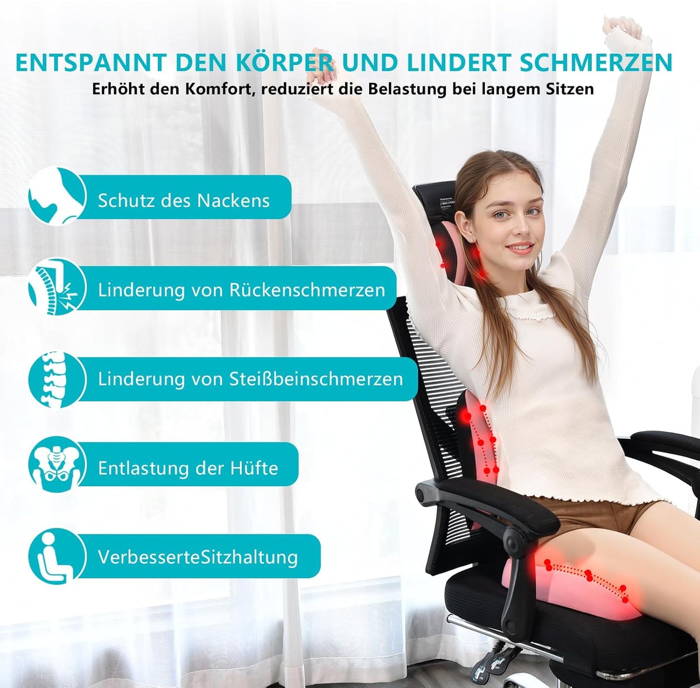 Ergonomisches Memory Foam Sitz- und Lendenkissen, Typ3-rosa