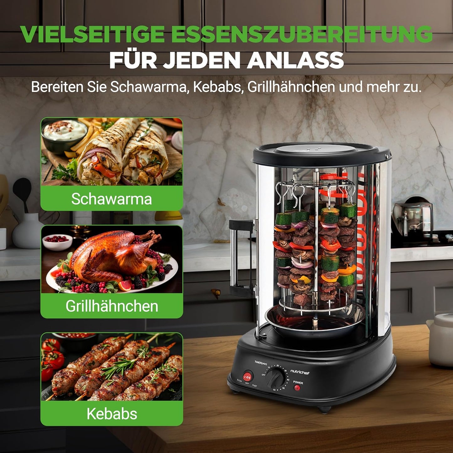 Heissluft-Multiofen mit Drehspiess und Grillfunktion, Rotisserie