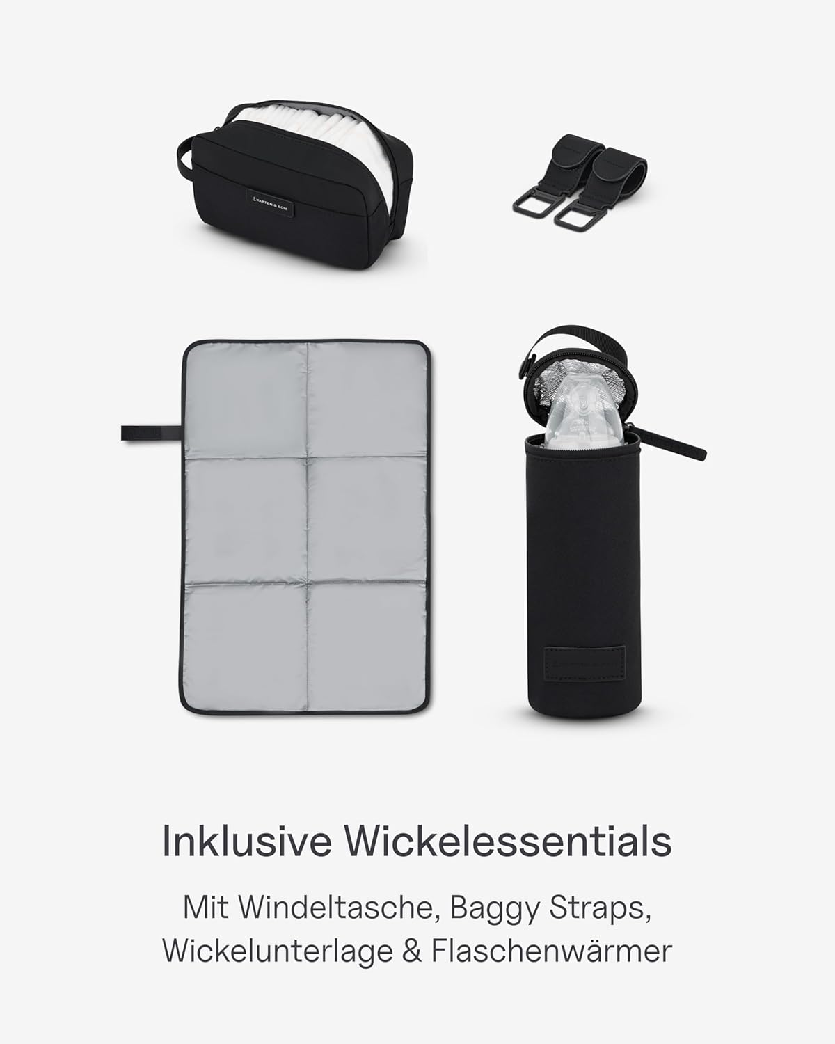 2in1 Wickelrucksack & Wickeltasche Set Lindby, All Black Diaper Set