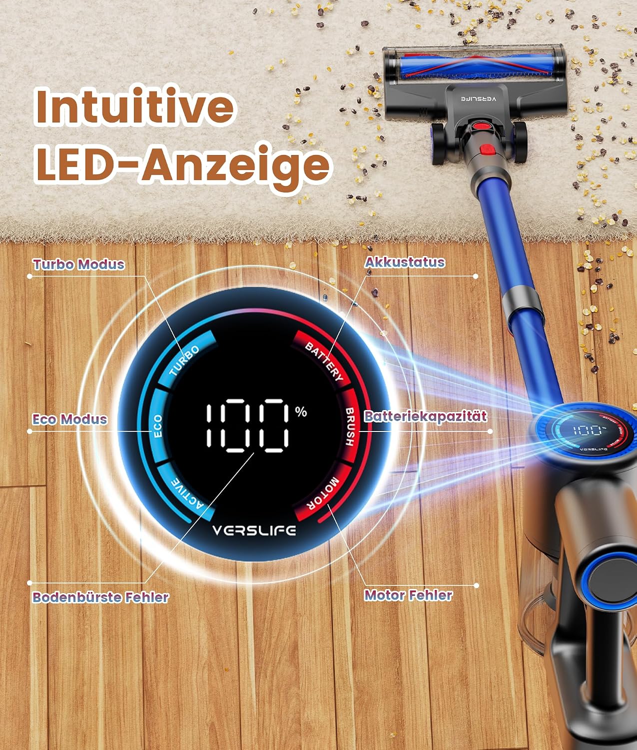 Z8 Akkustaubsauger mit LED-Display, Blau
