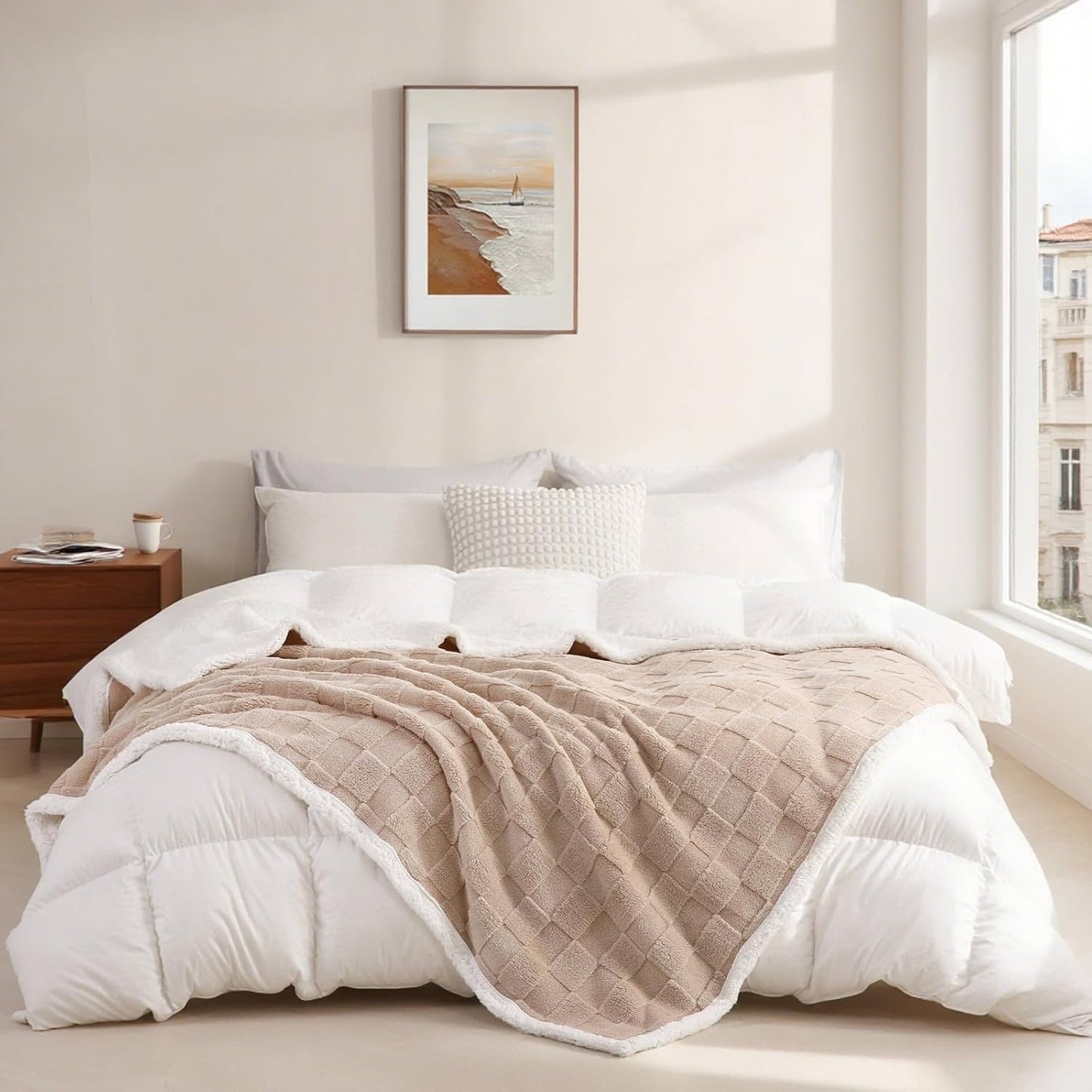 Doppellagige Sherpa-Fleecedecke 150x200 cm, 60"*80" Beige-2