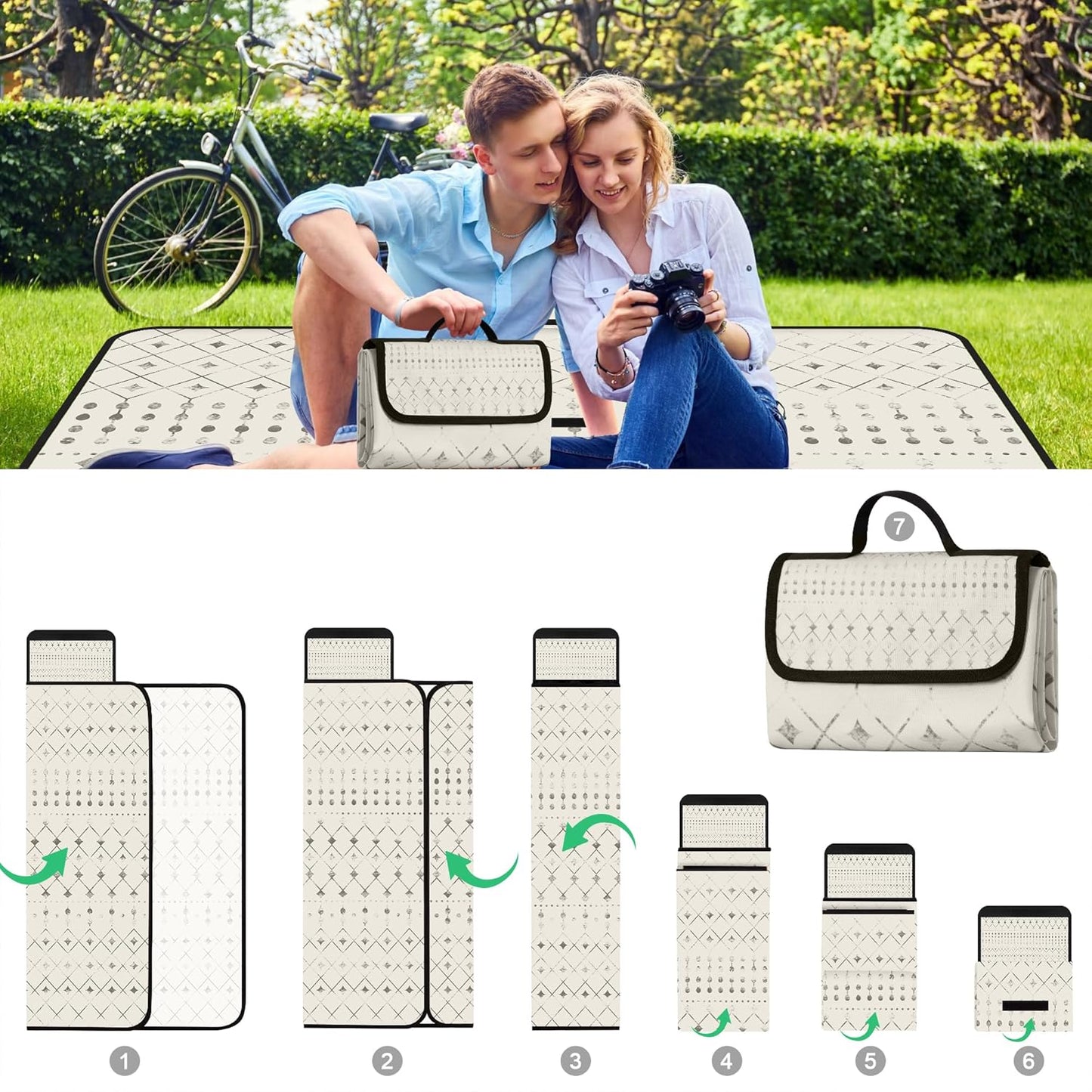 Wasserdichte Picknickdecke, Beige 200 x 200 cm