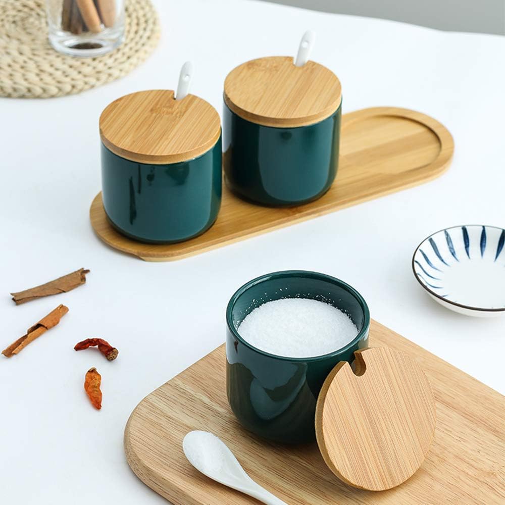 Gewürzdosen-Set mit Bambusdeckel, Grün, 3er Set