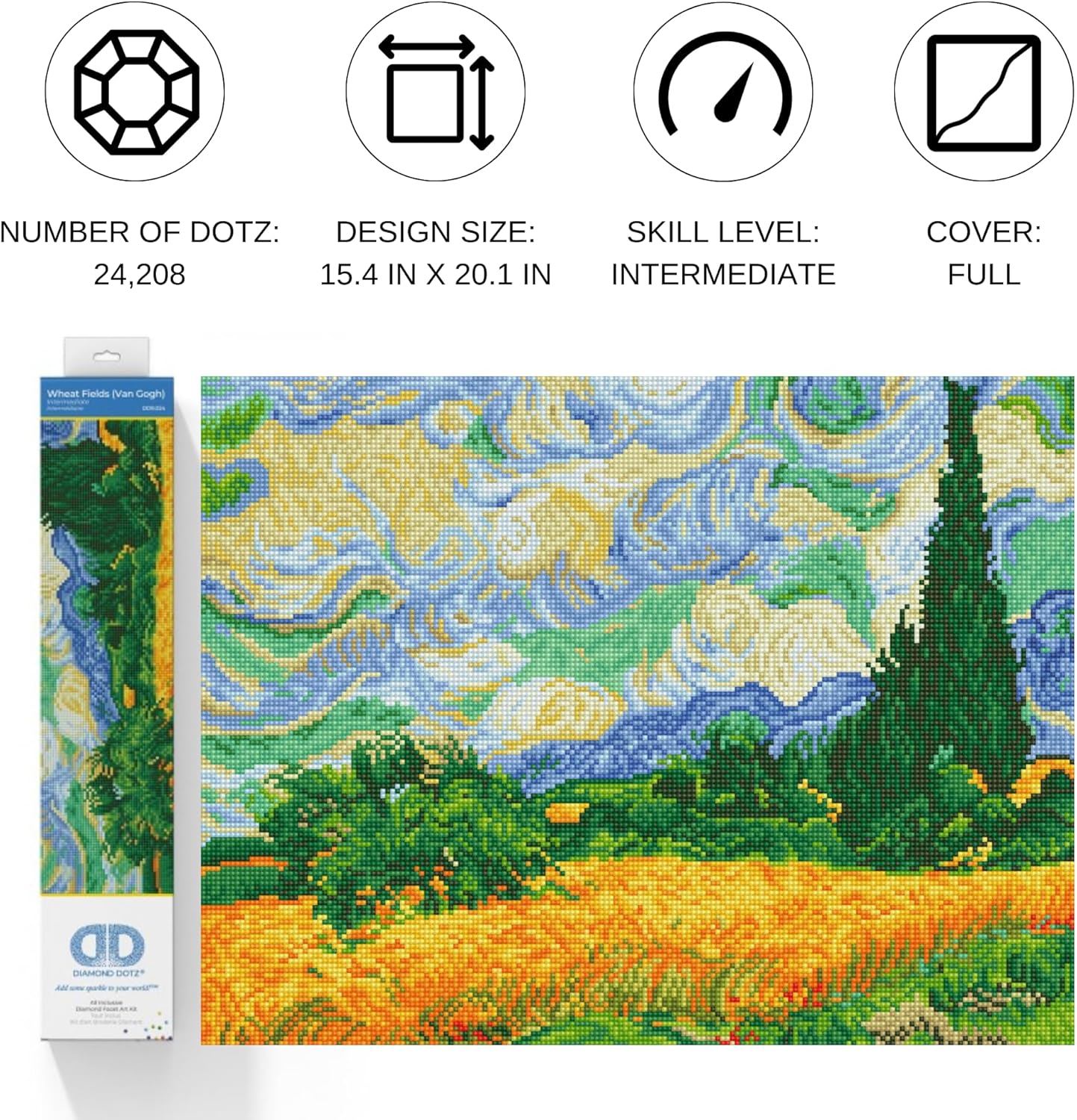 Diamond-Painting-Set Weizenfeld von Van Gogh, 50.8 x 39cm Bunt