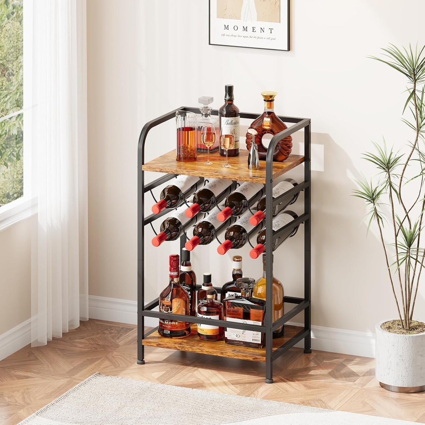 Weinregal für 8 Flaschen, freistehend mit Tischplatte, 43 x 30 x 75 cm