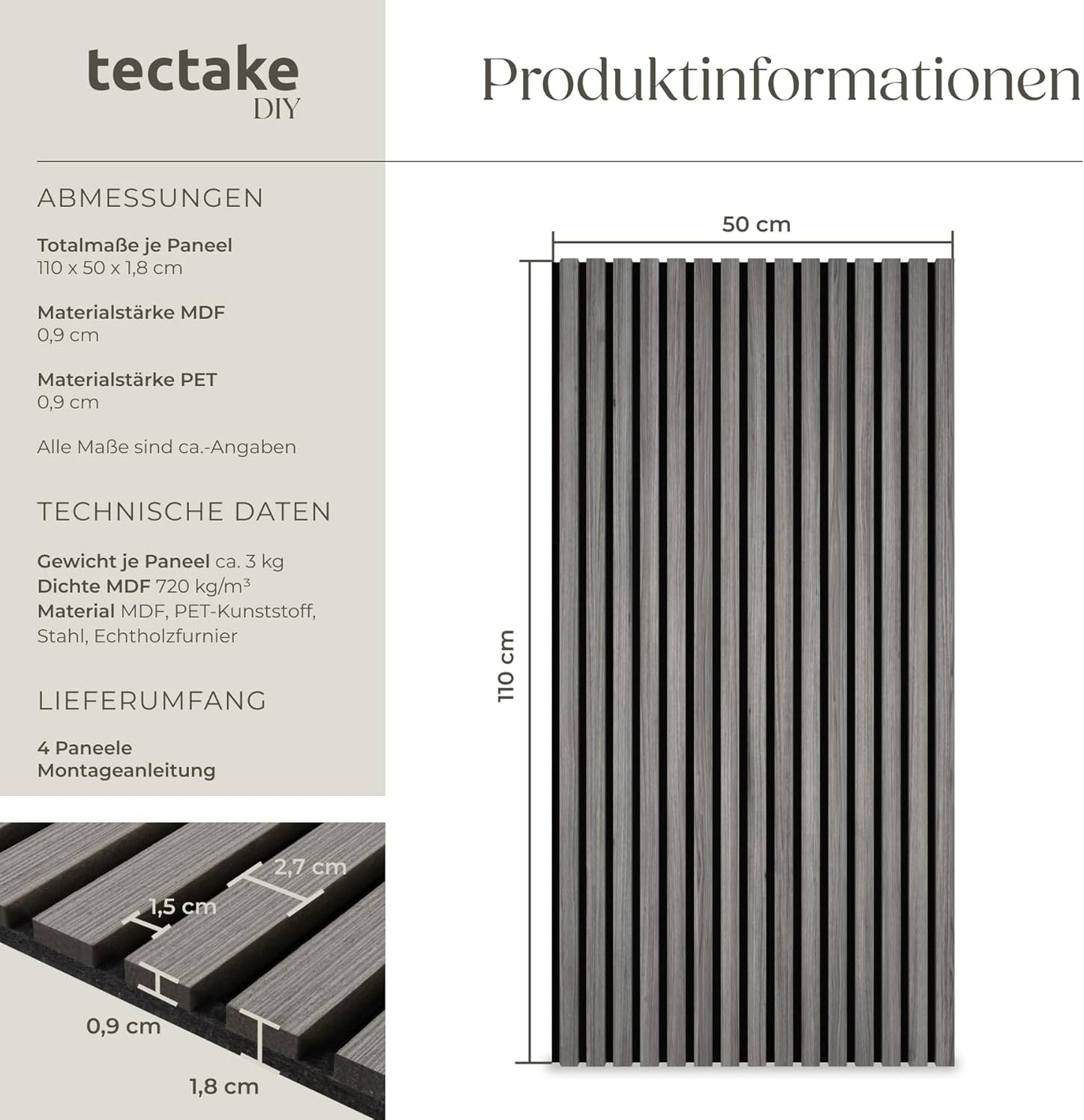 Akustikpaneele-Set, 4er Set Eiche Hellgrau
