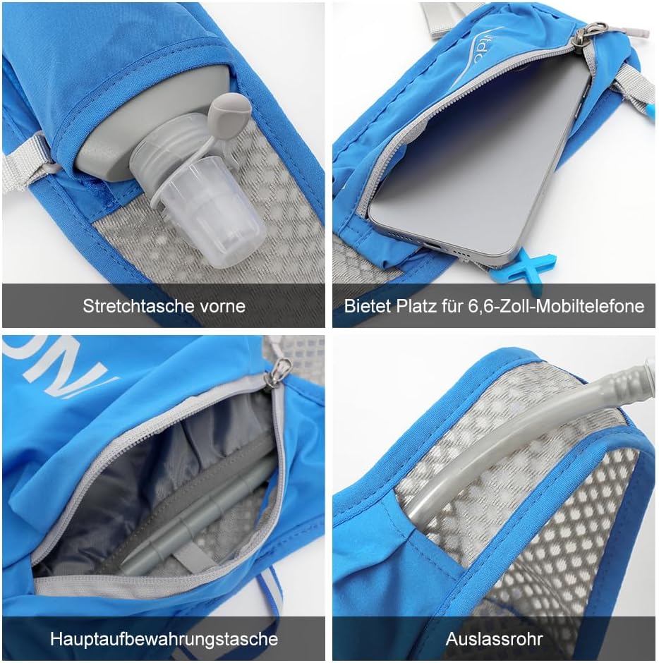 Trinkrucksack mit 1.5l Wasserblase, Saphir Standard
