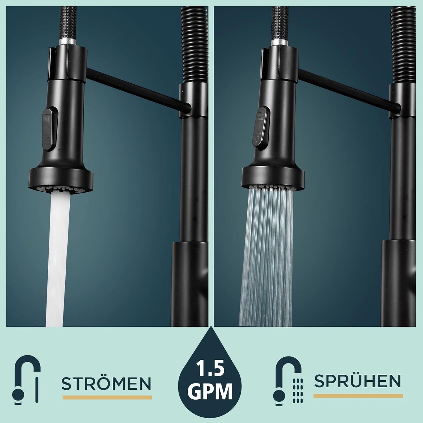 Küchenarmatur mit Brause, Matt-schwarz