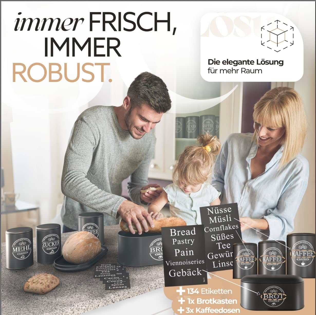 Brotkasten und Vorratsdosen-Set für Kaffee, Mehl und Zucker, Brot, Kaffee, Zucker, Mehl Set