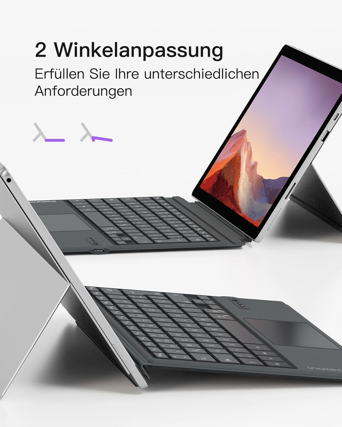 Surface Pro 7 Bluetooth-Tastatur mit Trackpad, Grau Upgrade