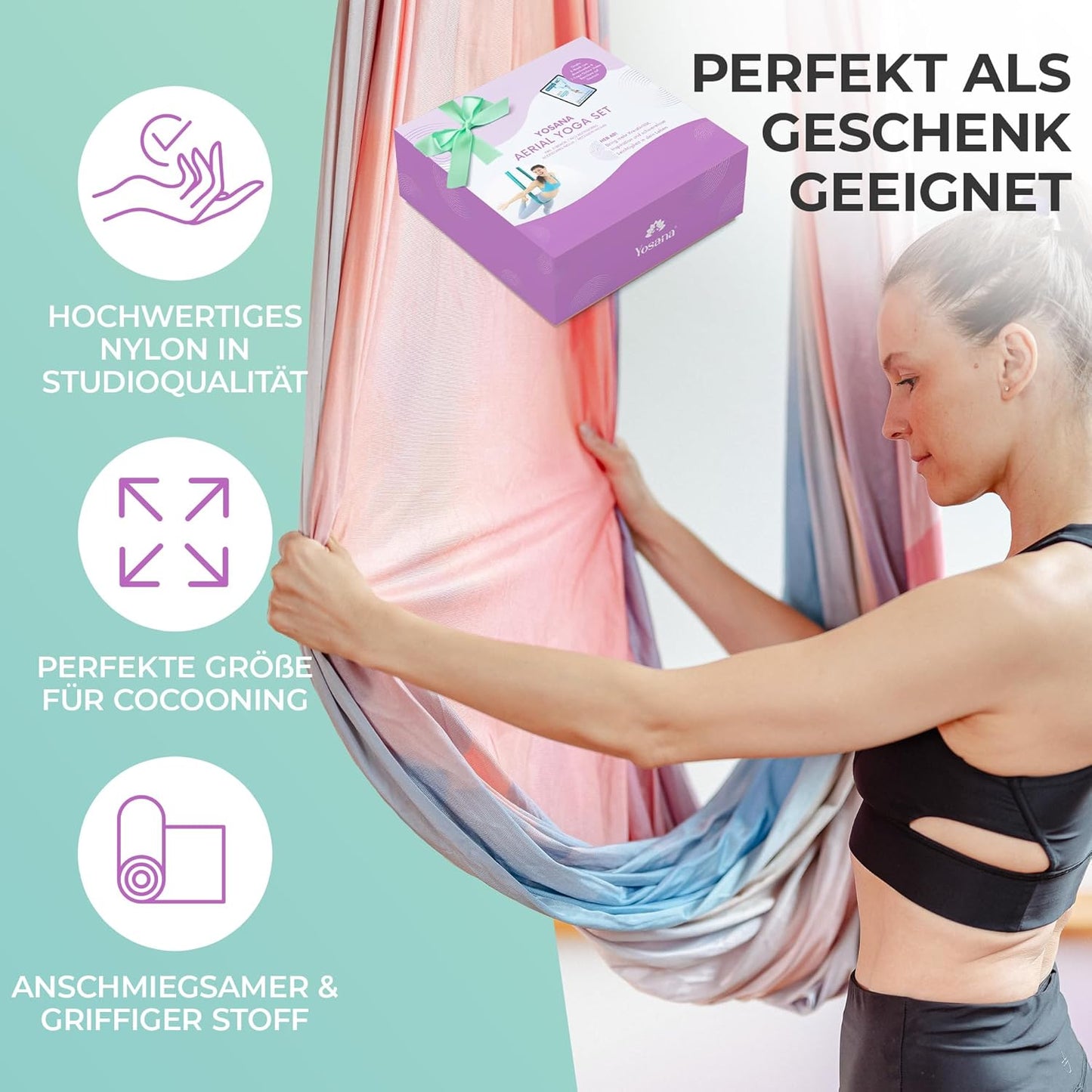 Yogatuch für Aerial Yoga, Bunte Wolken (1 Set) Einheitsgrösse