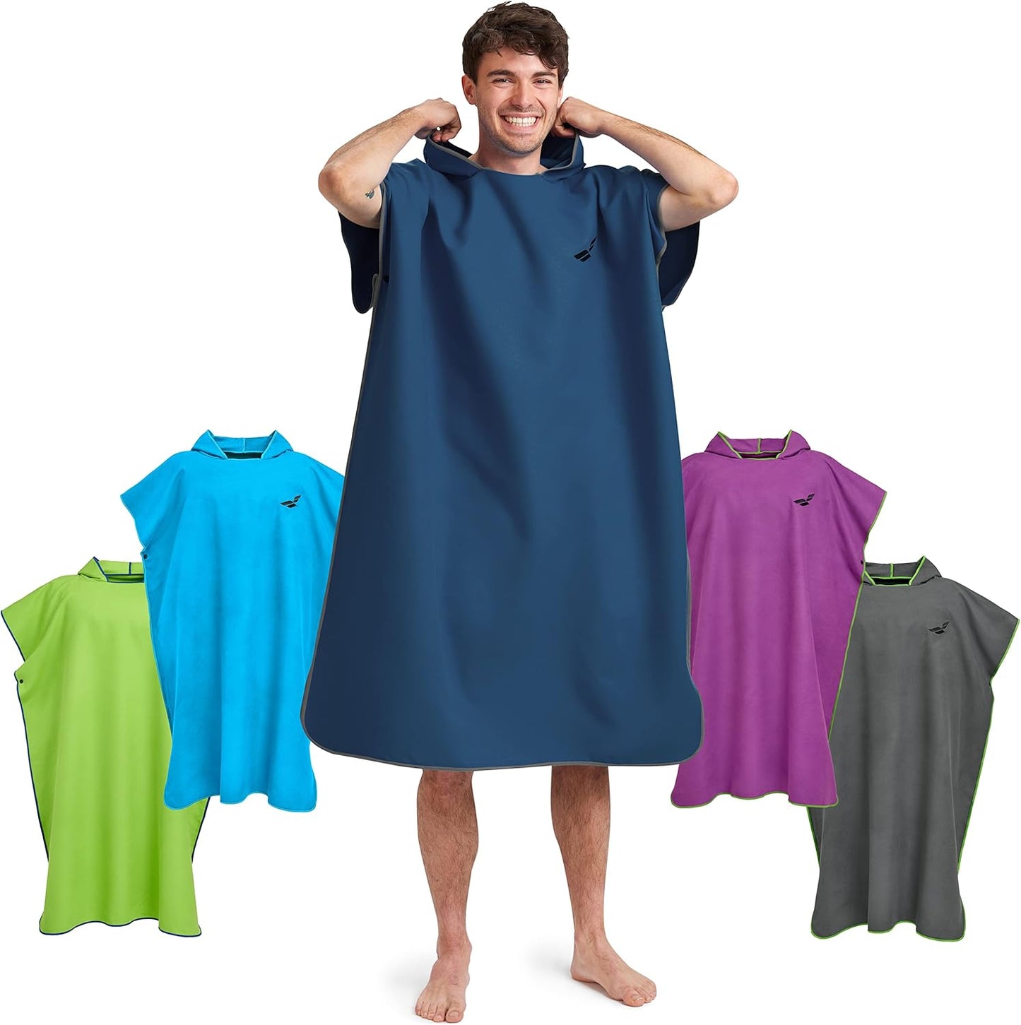 Badeponcho mit Kapuze, schnelltrocknend, 02-Large 16 - Marineblau - Grau