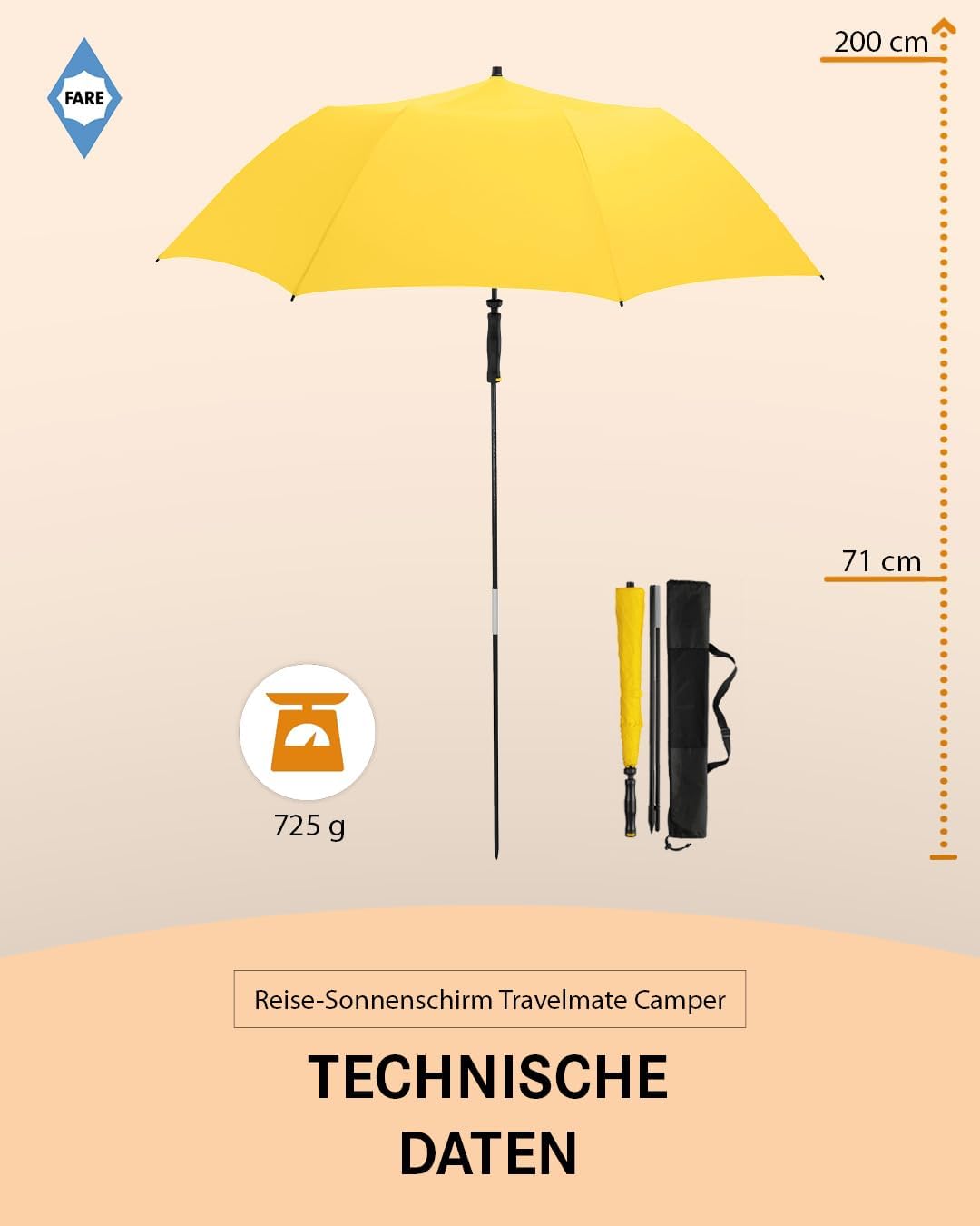 Reise-Sonnenschirm Travelmate Camper, Gelb