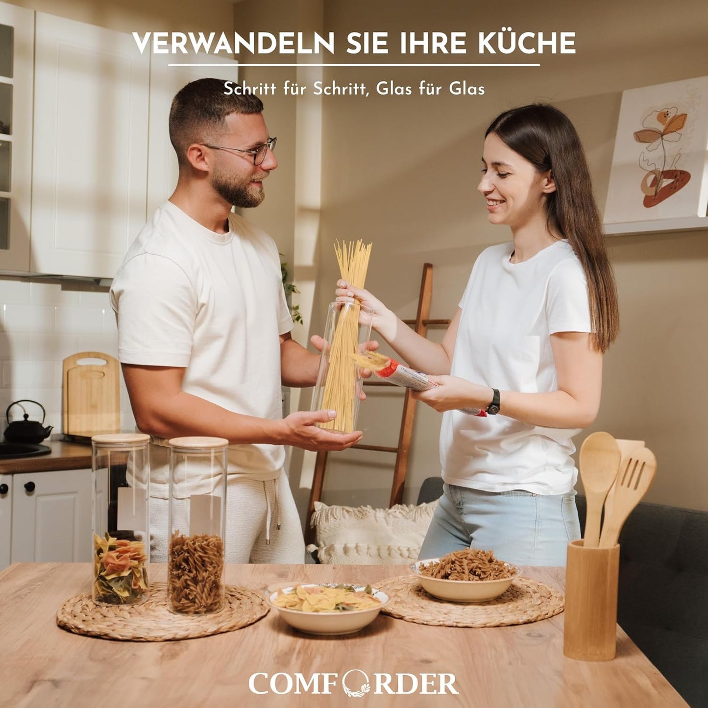 Vorratsgläser-Set mit Bambusdeckel (3x 1700ml), 3er Set - 1700ml