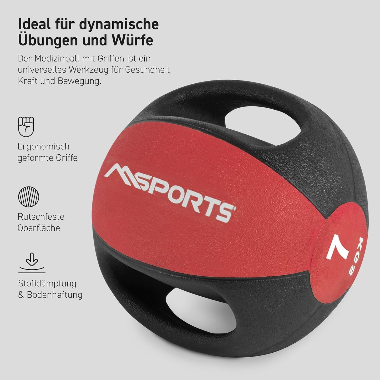 Medizinball mit Griffen, 7 kg - Rot