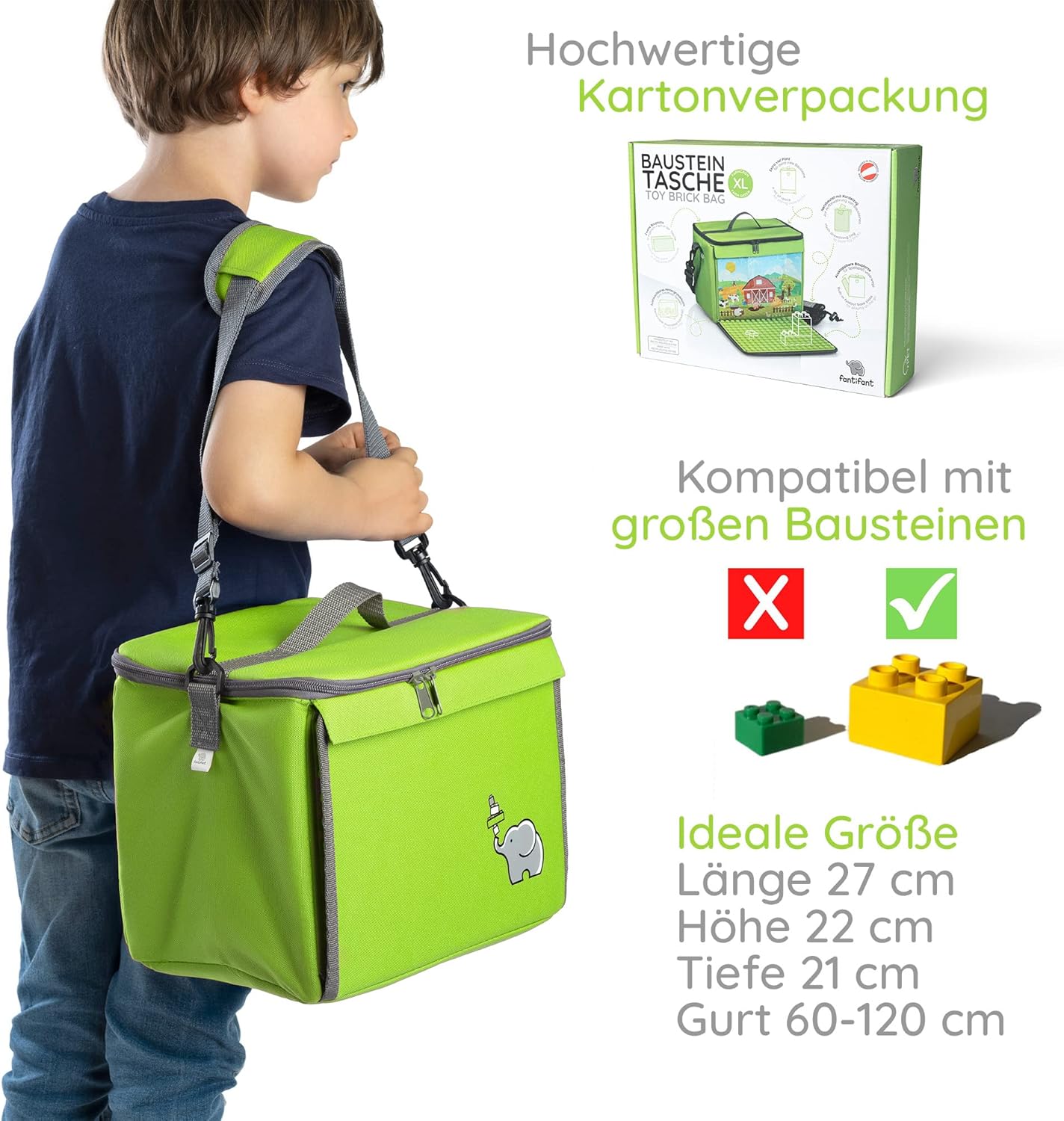 Baustein-Tasche mit ausklappbarer Bauplatte, Farmgrün|XL - für grosse Steine