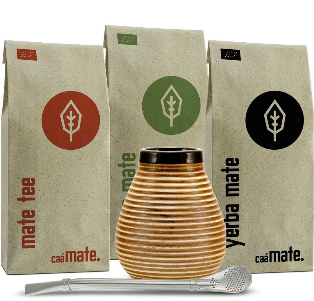 Mate Tee Set mit Keramikbecher und Bombilla, vintage