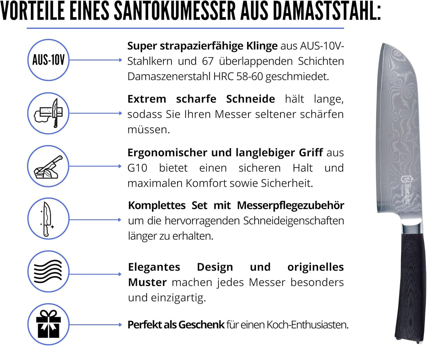 Santokumesser, Damast Santokumesser 18cm G10