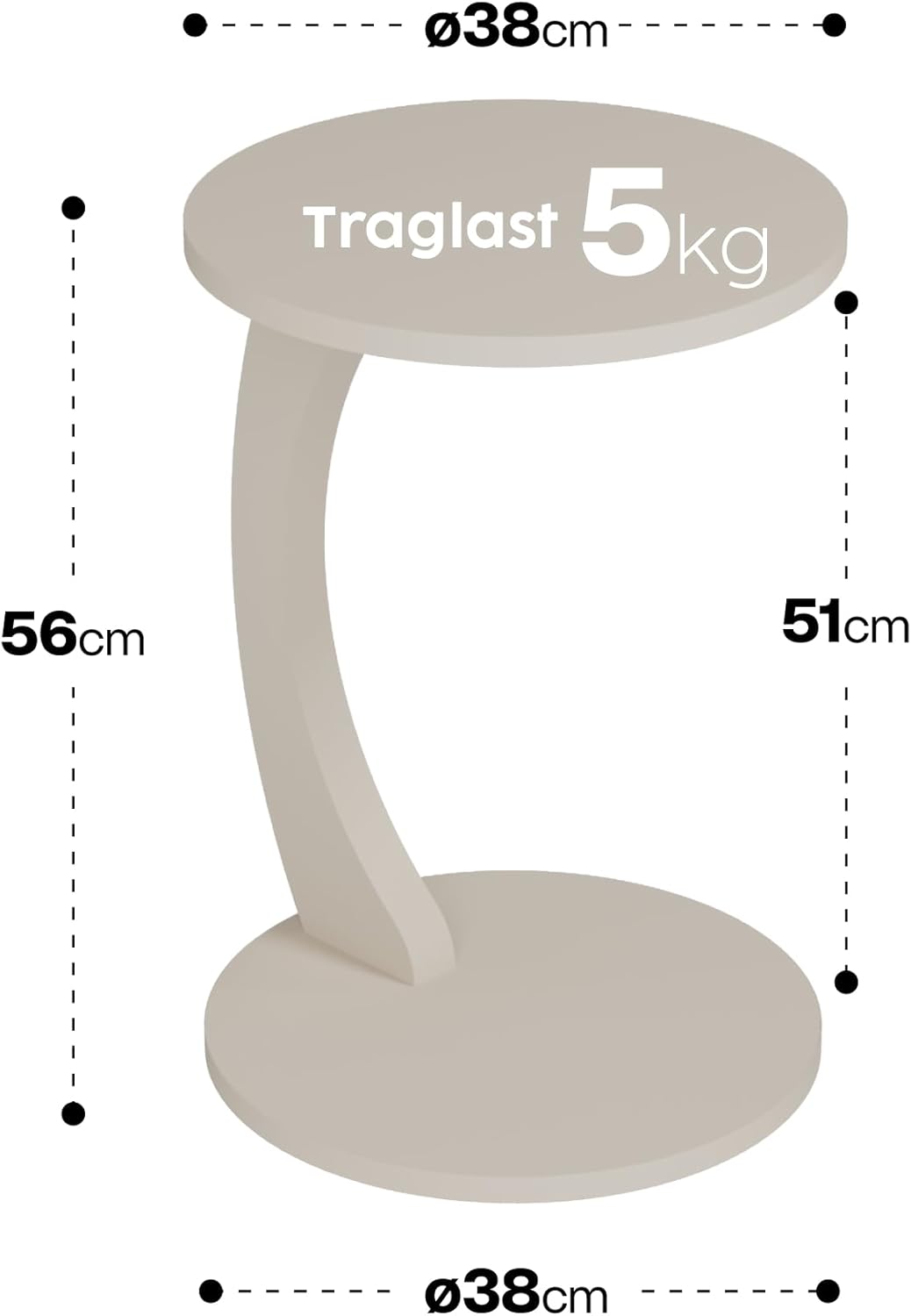 Couchtisch mit Rollen in C-Form, Sand-beige