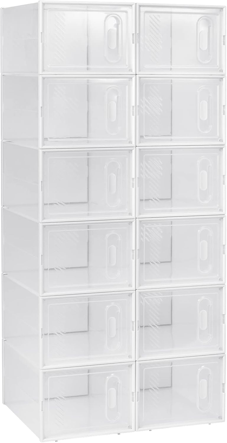 Schuhregal mit stapelbaren Boxen, Transparent+weiss 12er 35x19x25 cm