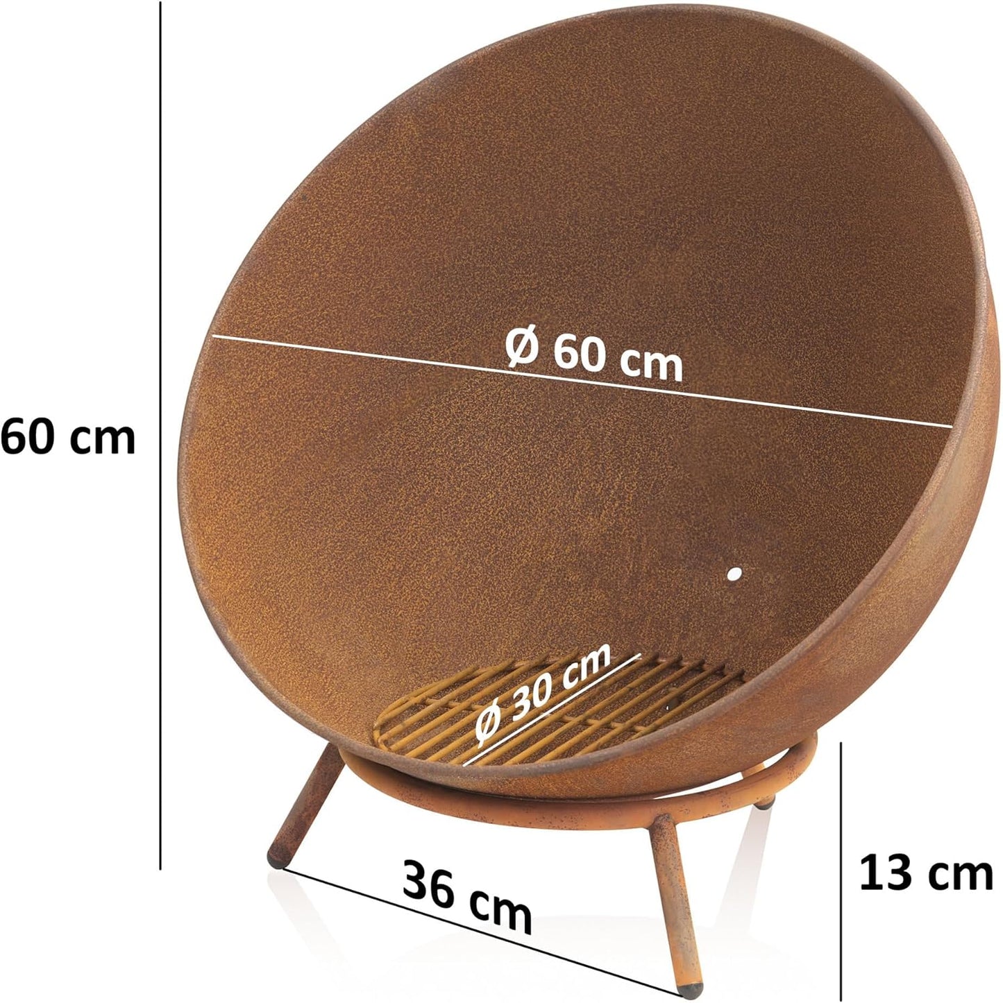 Feuerschale mit Dreibein-Gestell (60 cm), Rostoptik