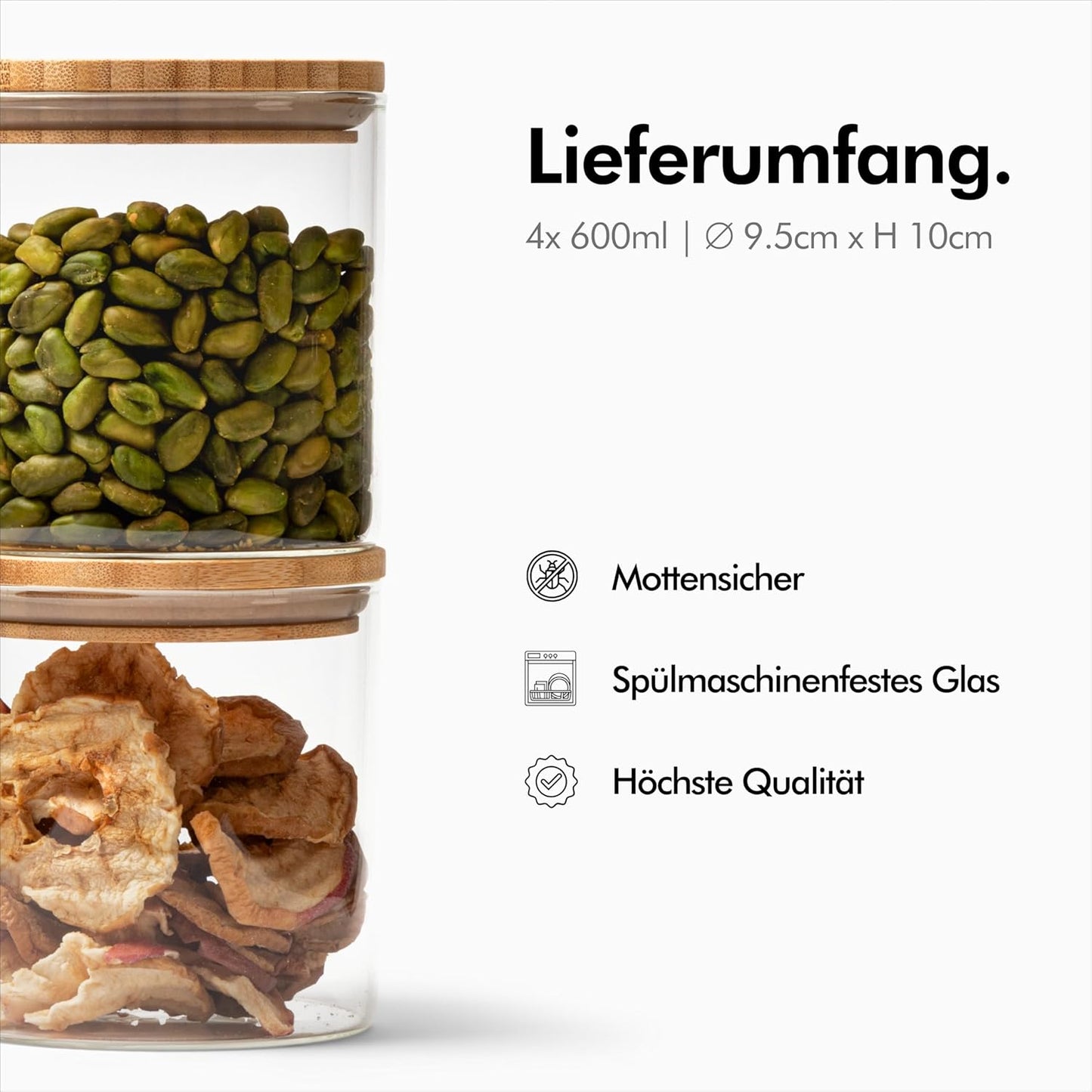 Vorratsgläser-Set mit Bambusdeckel, 4x 600ml