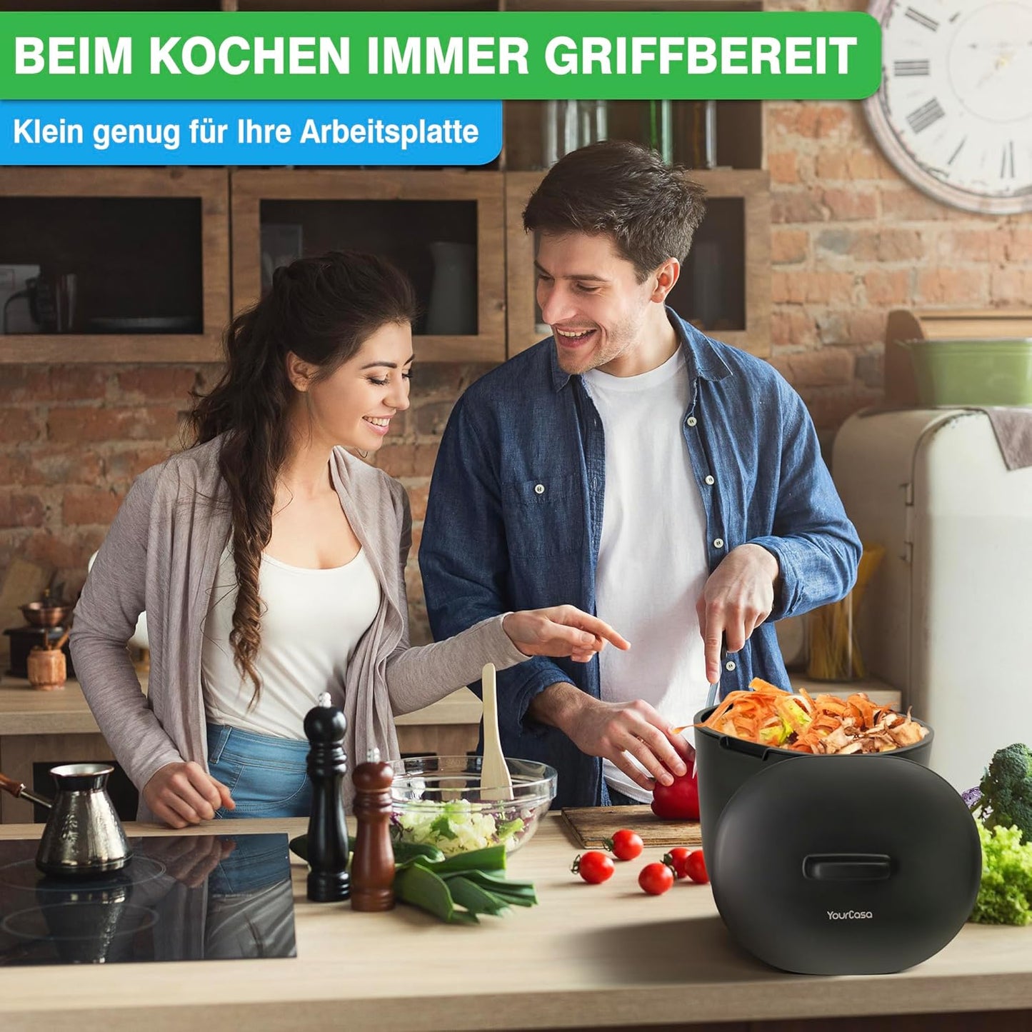 Geruchsdichter Komposteimer, 3,6 Liter Schwarz