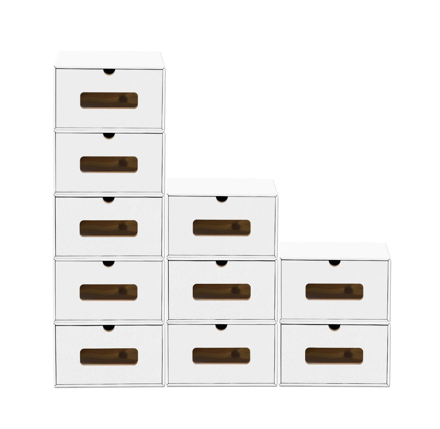 Schuhboxen mit Sichtfenster & Schublade, 10 Stück, 10er Set Weiss
