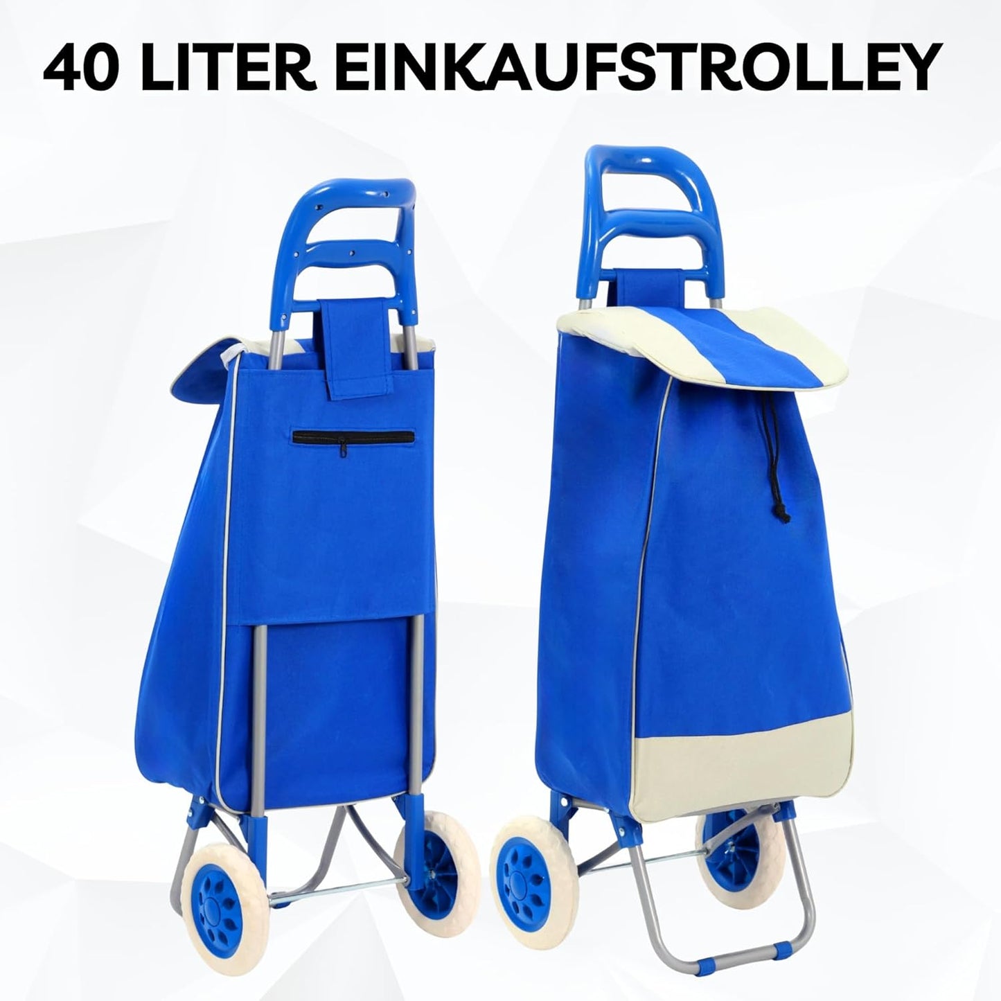 Klappbarer Einkaufstrolley mit Rollen (40 Liter), Blau