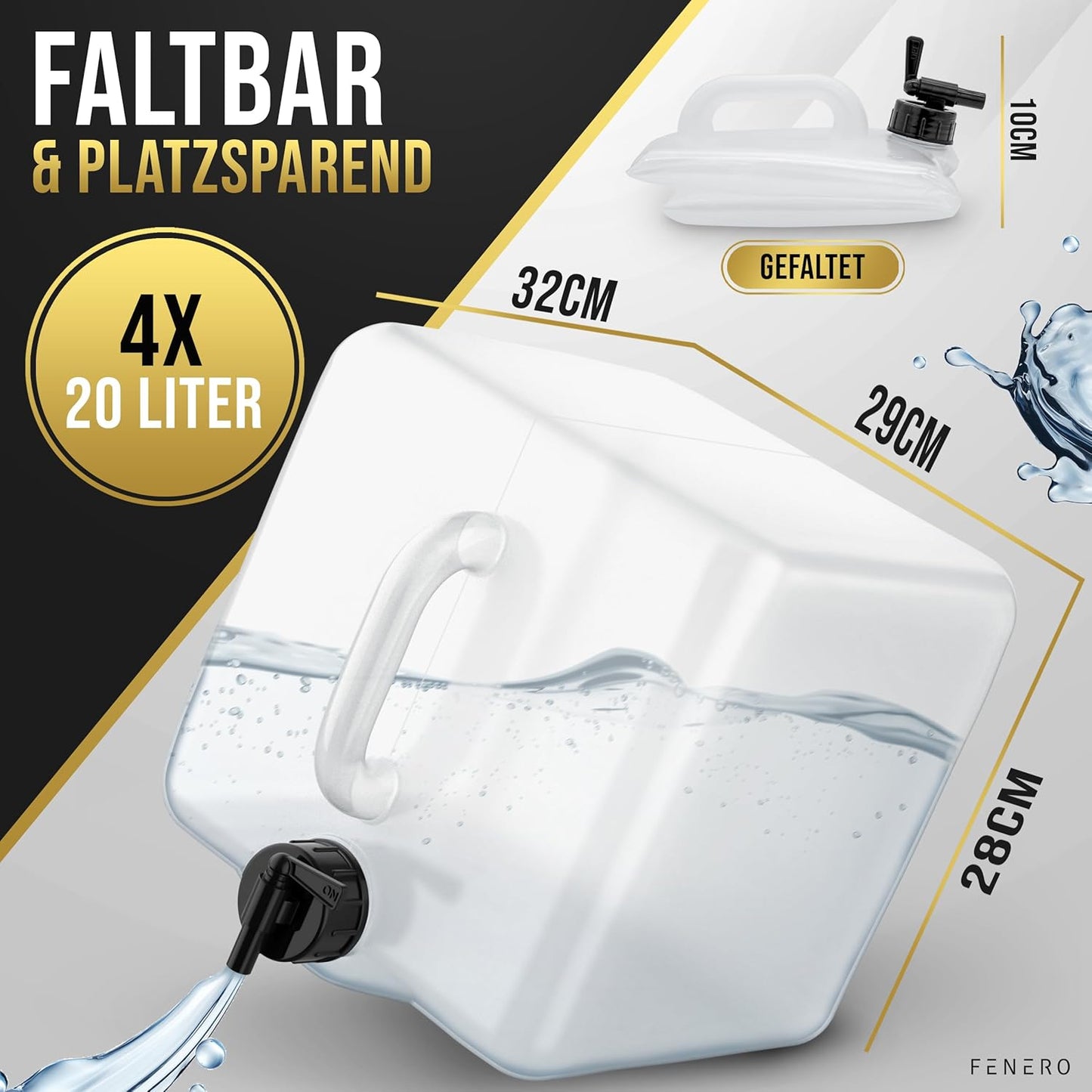 Faltbarer Wasserkanister mit Hahn, 4 x 20L