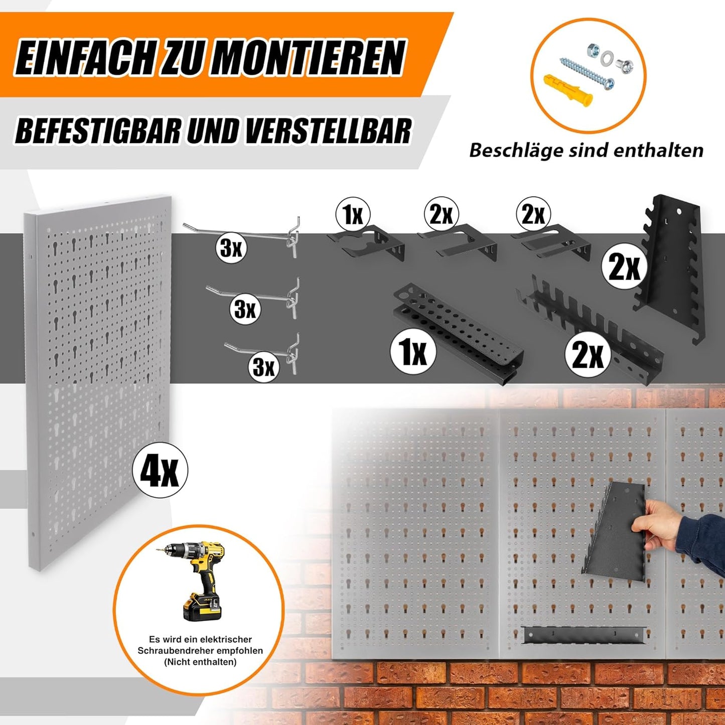 Werkzeugwand-Set mit Haken und Halterungen, Hpth-001 Gris/Negro Fba