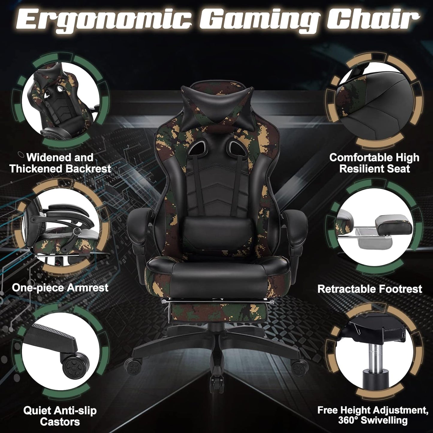 Gaming PC-Stuhl, Camouflage ; Kunstleder
