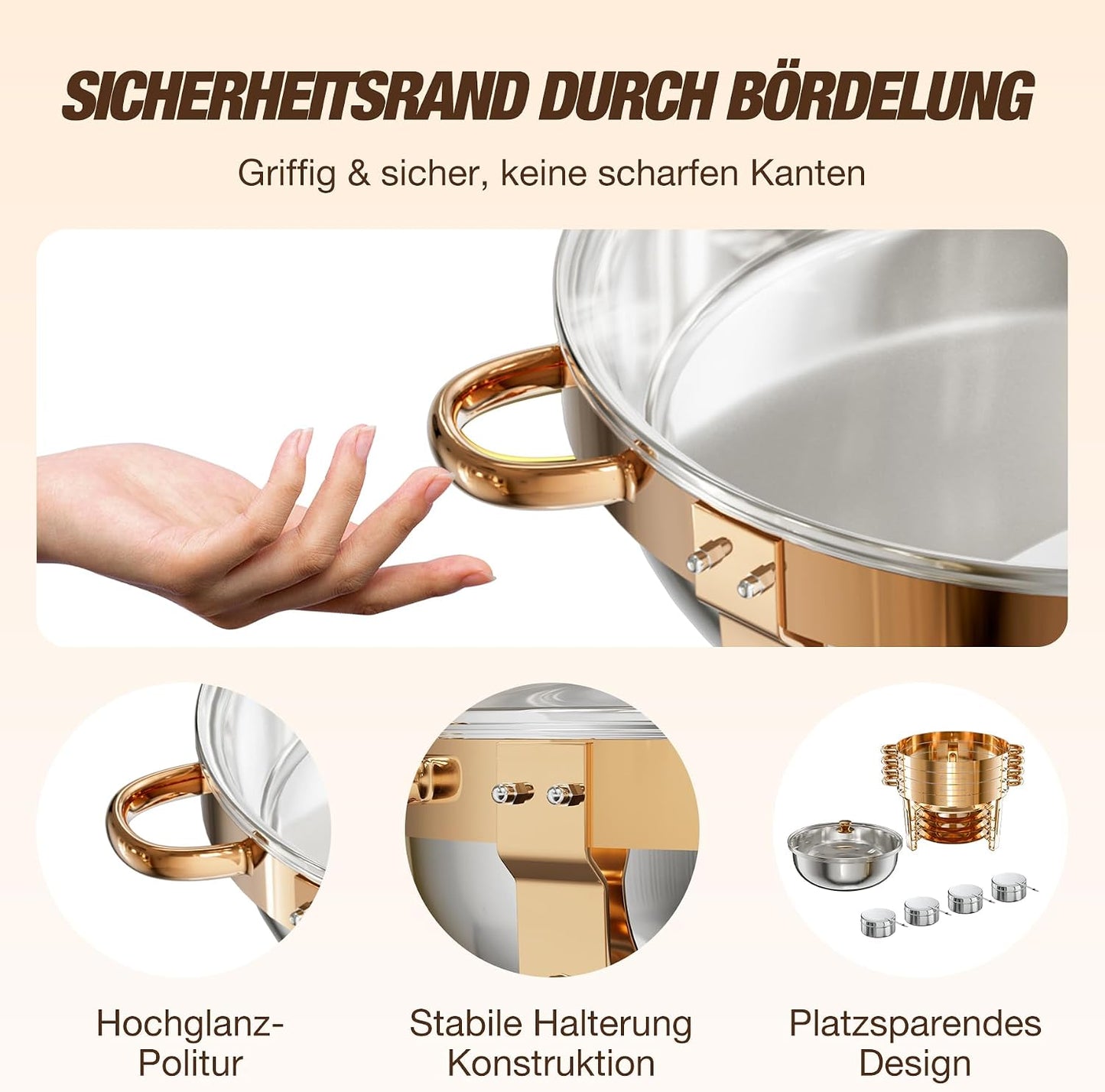 2er-Set Speisenwärmer für Catering, Rose Gold 5L 2
