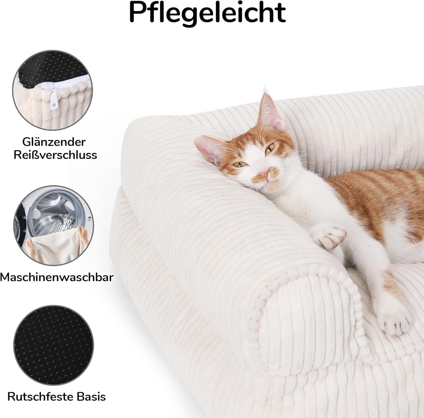 Katzensofa mit abnehmbarem, waschbarem Bezug, L 72 x B 52 x H 22 cm Creme