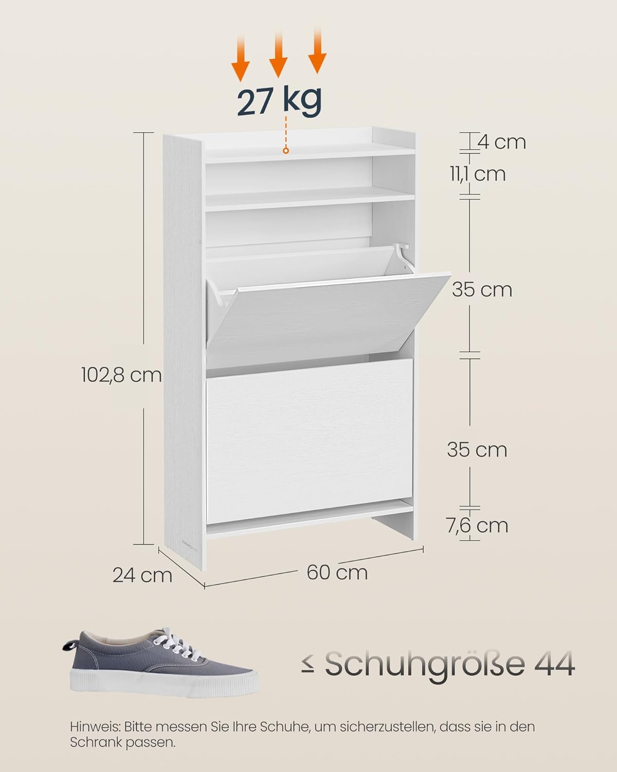 Schuhschrank mit Klappen, werkzeuglose Montage