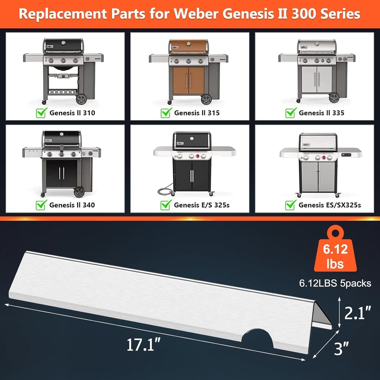 Aromaschienen für Weber Genesis II 300 Serie, Stainless Steel for Genesis II / II LX 300