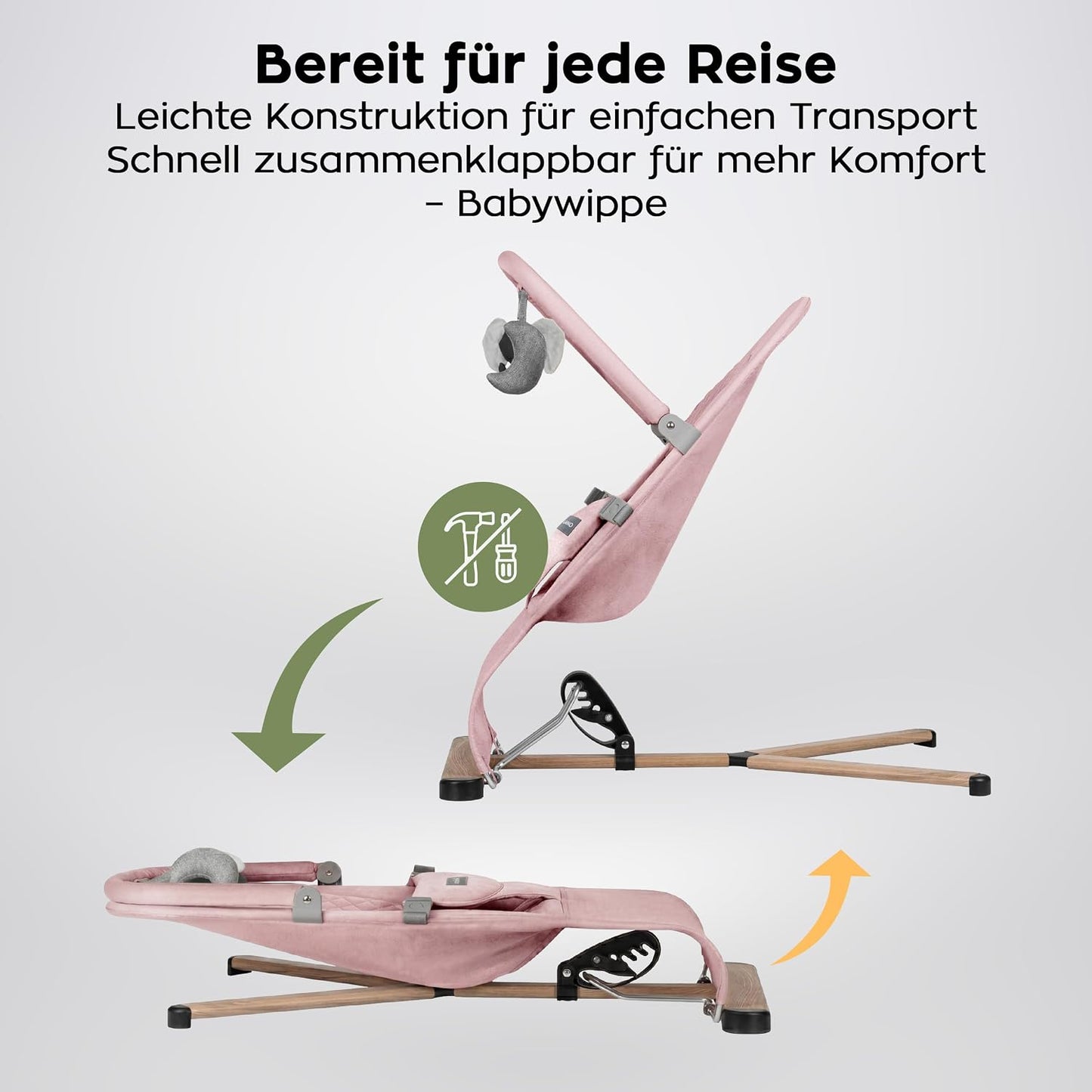Moon 30 Babywippe mit Spielbogen und 3-Punkt-Gurt, Rose