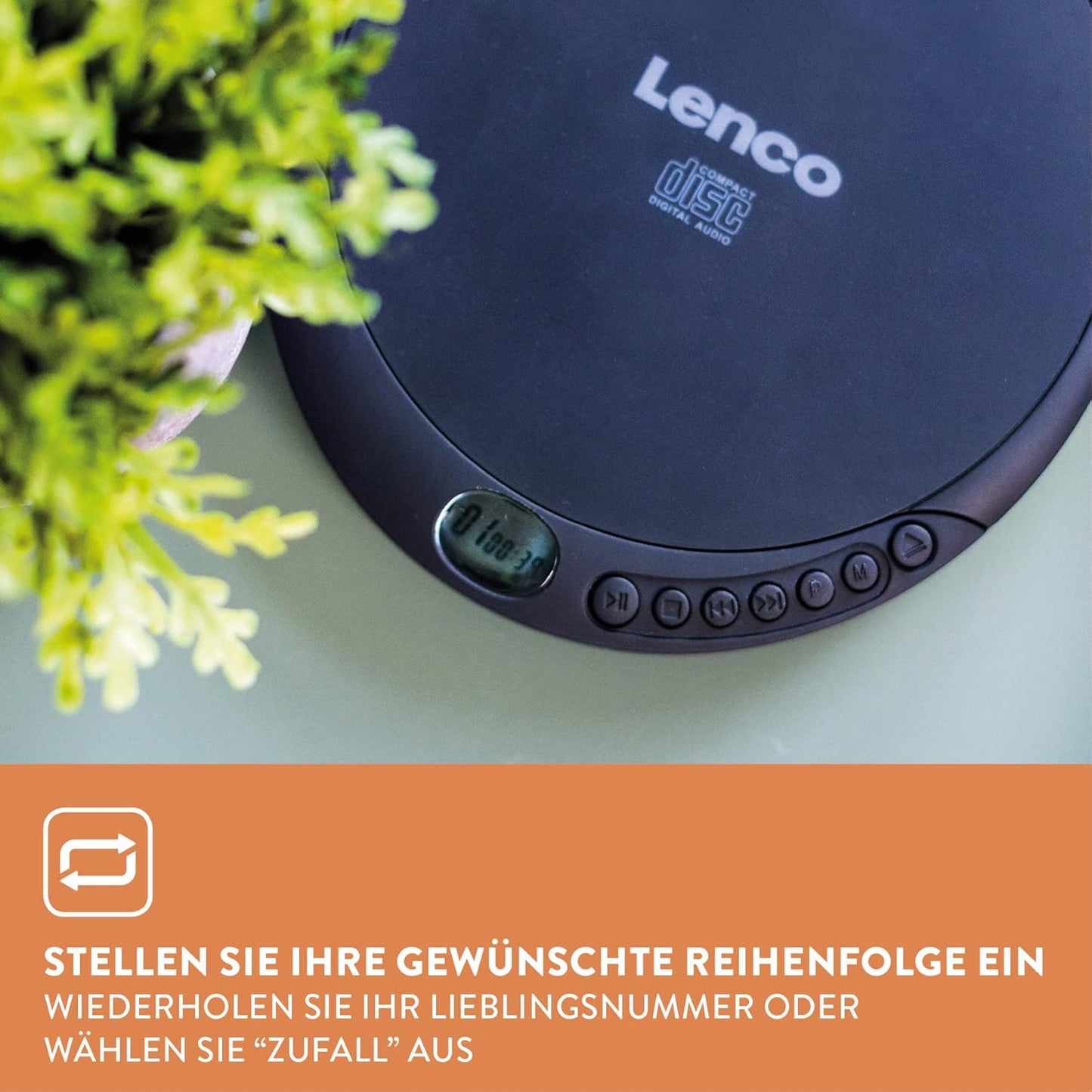 CD-010 Tragbarer CD-Player mit Kopfhörern, ohne MP3 u. Schock Protection Schwarz