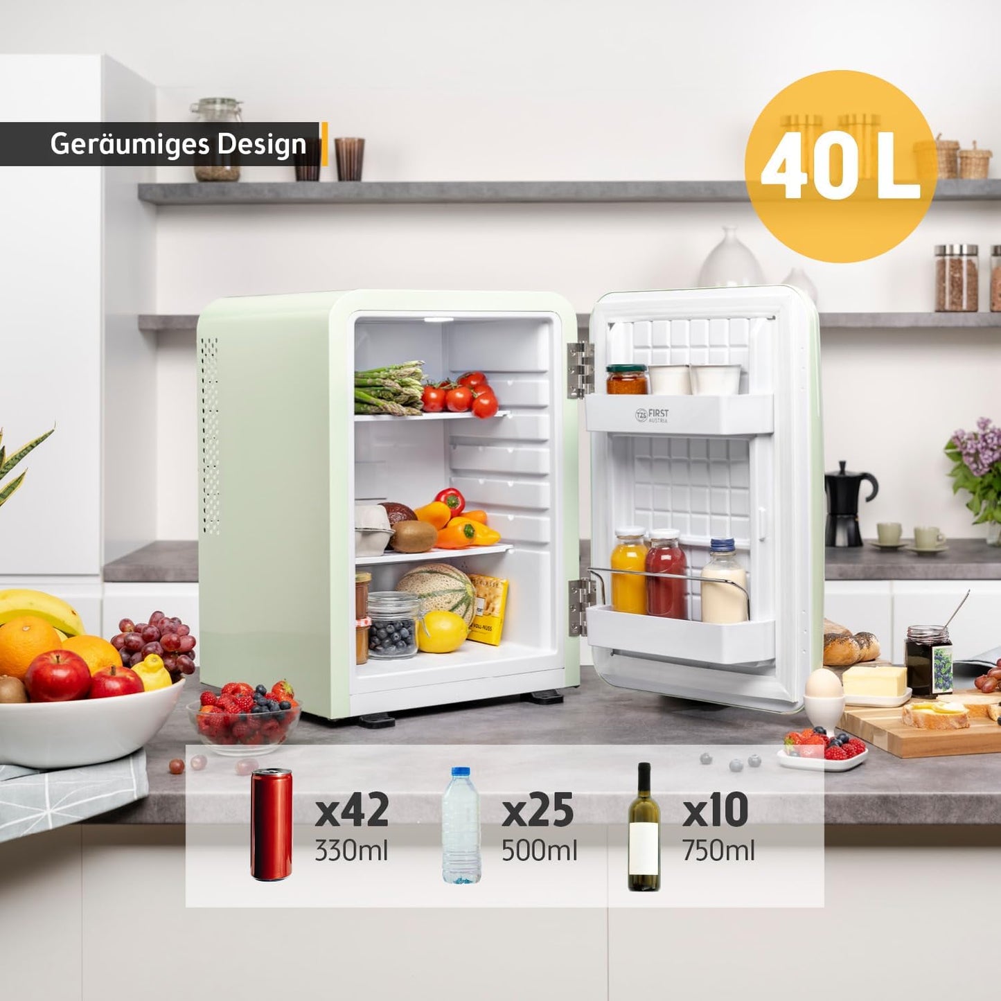 Retro Mini-Kühlschrank, 40 Liter Hellgrün