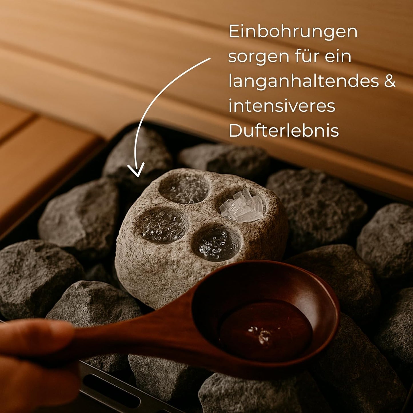 Saunastein mit 4 Bohrungen für Aromatherapie