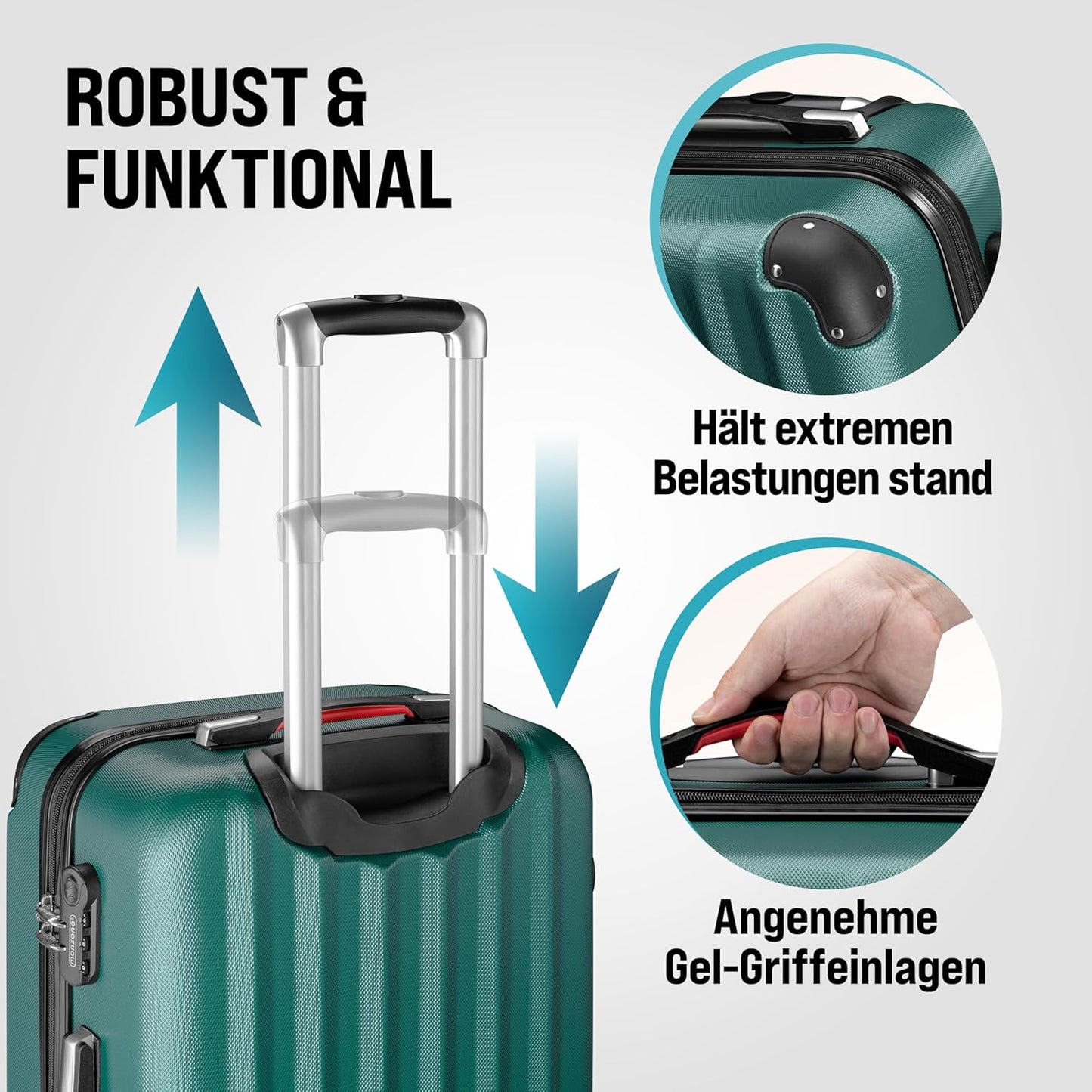 3-teiliges Hartschalenkoffer-Set mit Kofferwaage, Grün