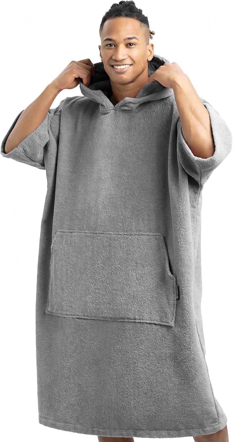 Badeponcho mit Kapuze, L-XL Dunkelgrau